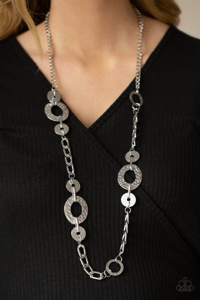 Mechanically Metro - Silver Necklace-Paparazzi