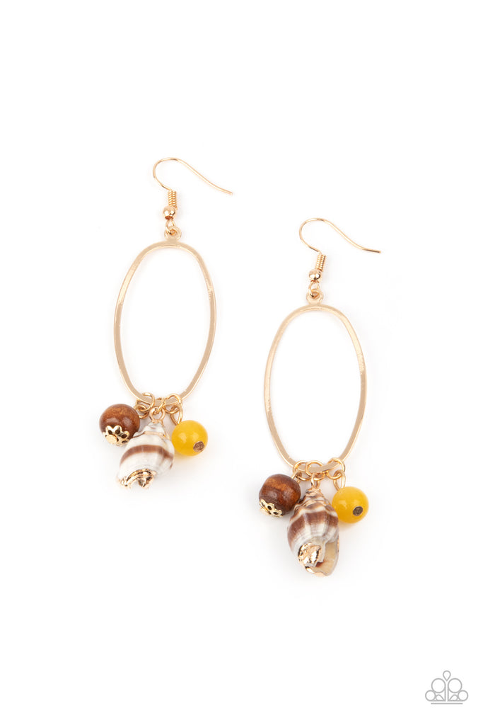 Golden Grotto - Yellow Shell Earring-Paparazzi