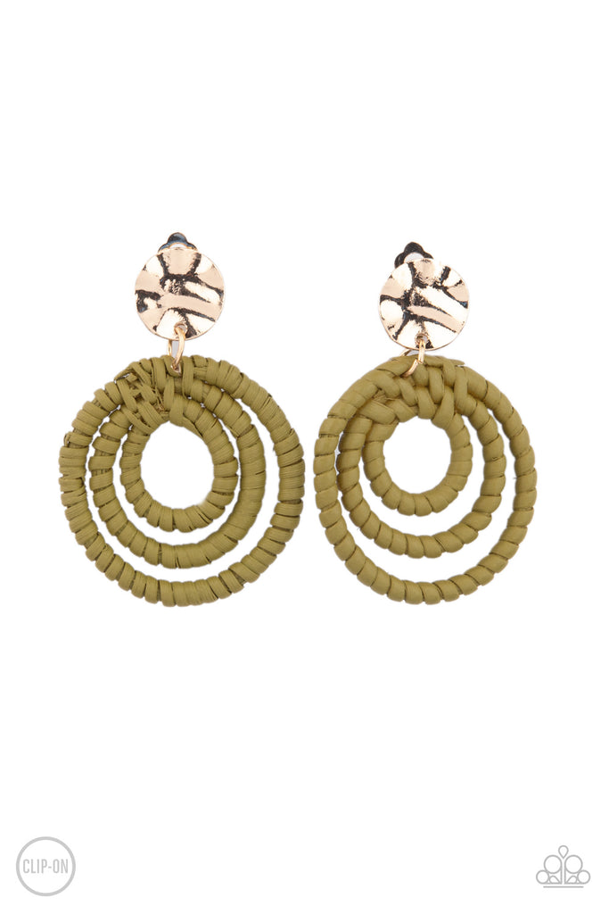 Whimsically Wicker - Green Clip-On Earring-Paparazzi