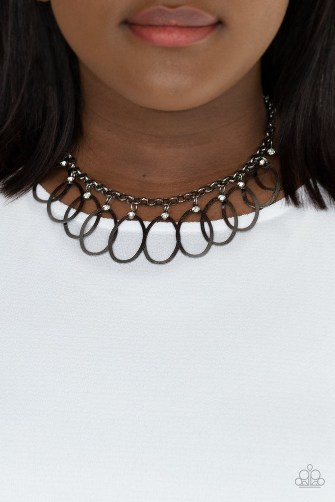 Double OVAL-time - Black Necklace-Paparazzi - The Sassy Sparkle