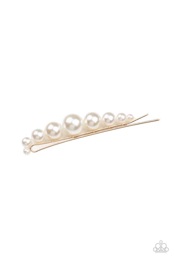 Elegantly Efficient - Gold Pearl Hair Clip-Paparazzi