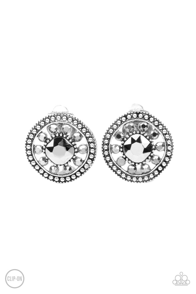 Dazzling Definition - Silver CLIP ON Earrings-Paparazzi - The Sassy Sparkle