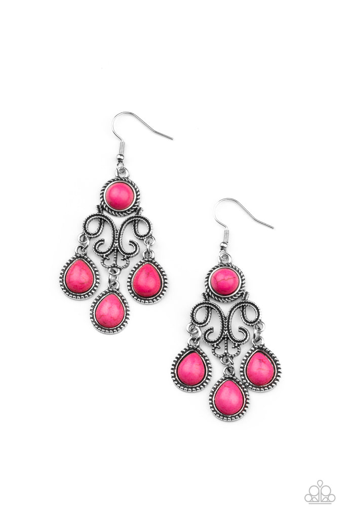 Canyon Chandelier - Pink Stone Earring-Paparazzi - The Sassy Sparkle