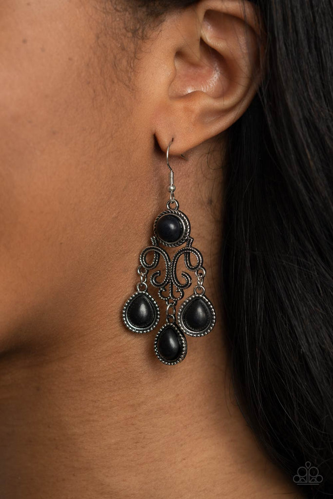 Canyon Chandelier - Black Stone Earring-Paparazzi