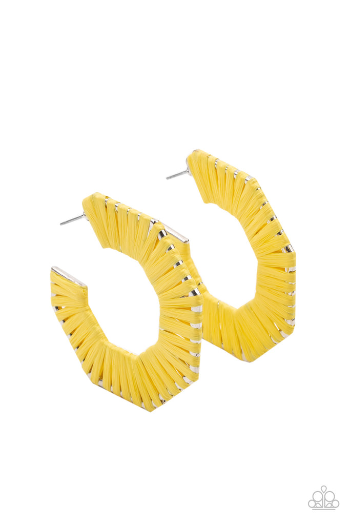 Fabulously Fiesta - Yellow Hoop Post Earring-Paparazzi