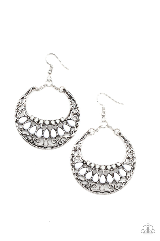 Crescent Couture - White Earring-Paparazzi - The Sassy Sparkle