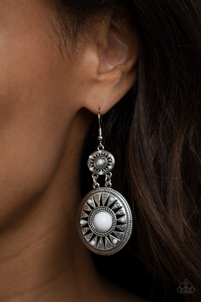 Temple of The Sun - White Paparazzi Earring - The Sassy Sparkle
