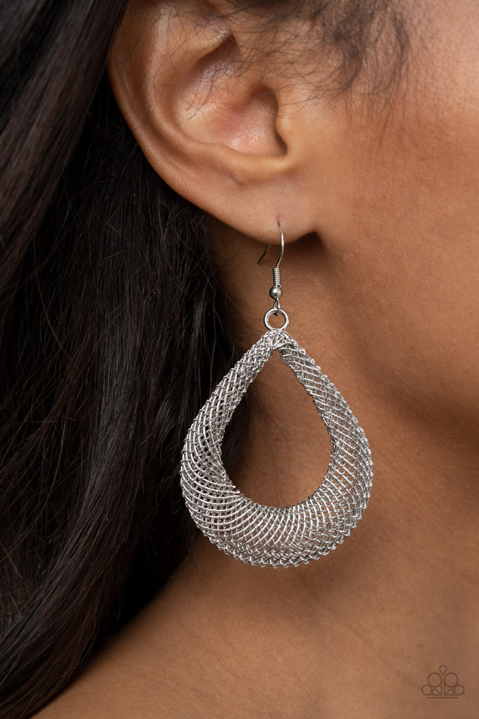 A Hot MESH - Silver-Paparazzi Earring - The Sassy Sparkle