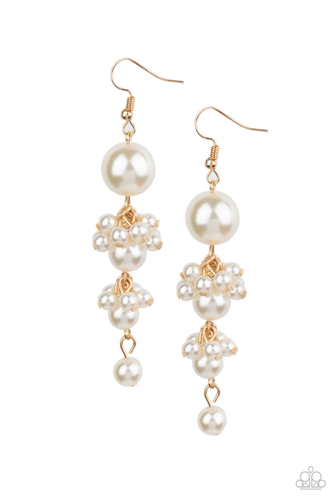 Ageless Applique - Gold Pearl Earring-Paparazzi