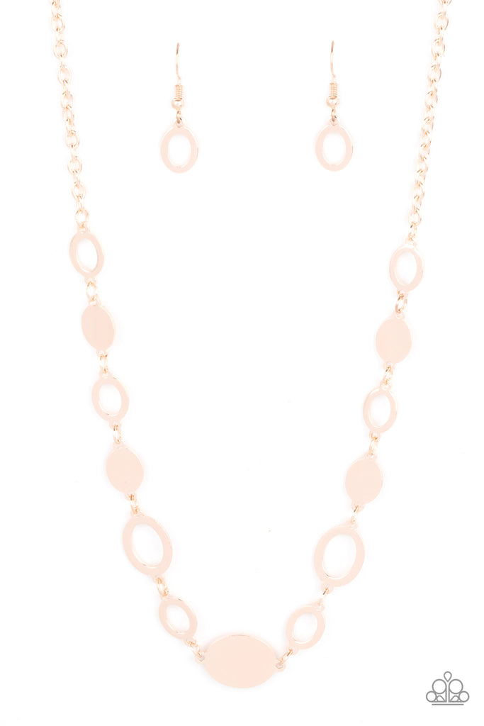 Working OVAL-time - Rose Gold Necklace-Paparazzi
