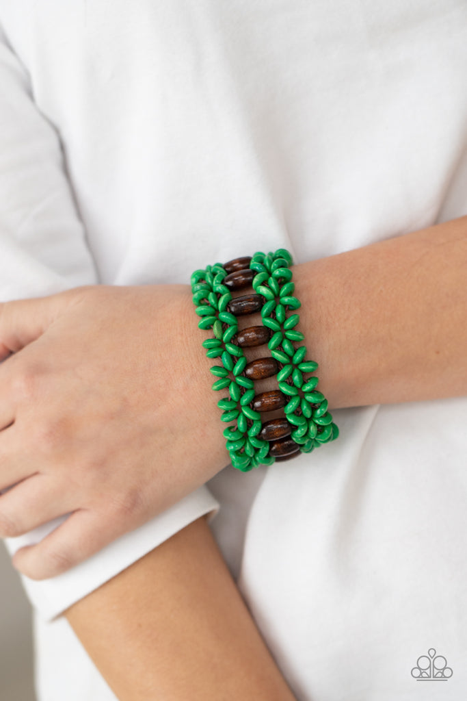 Bali Beach Retreat - Green Wood Bracelet-Paparazzi