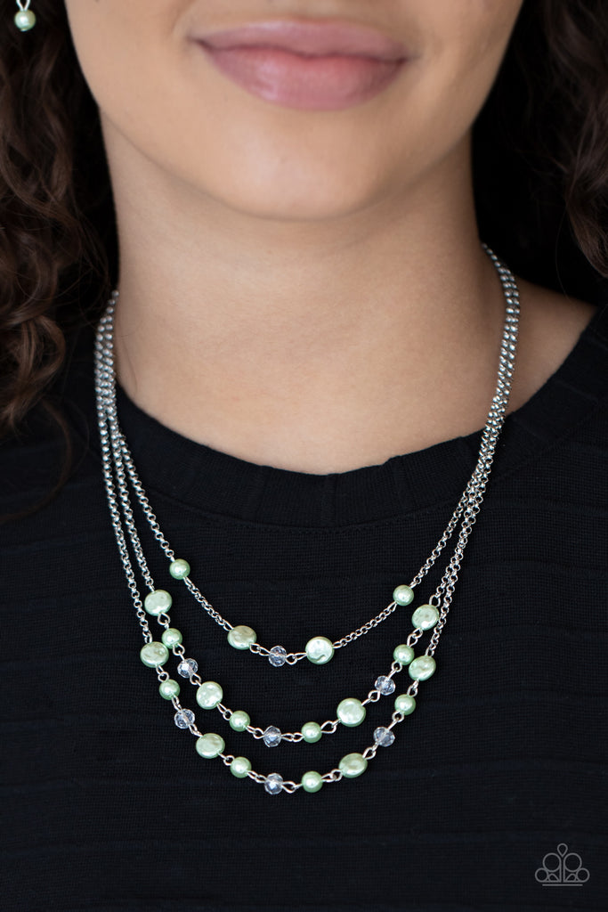 Let The Record GLOW - Green Pearl Necklace-Paparazzi