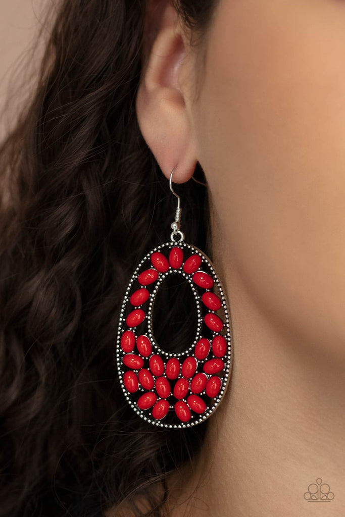 Beaded Shores - Red Earring-Paparazzi