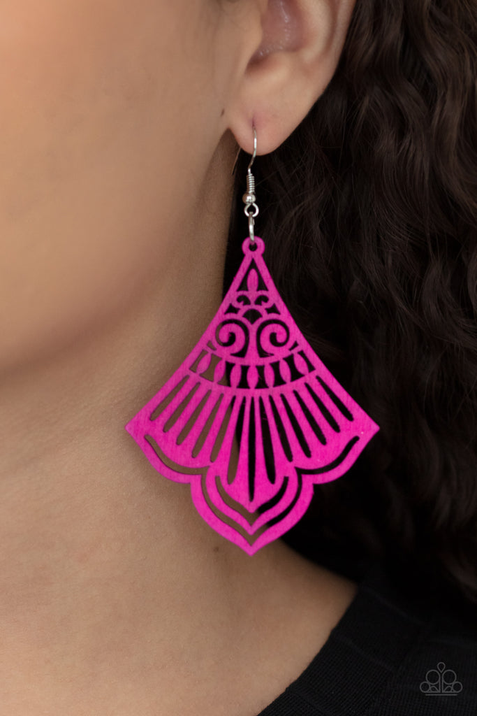 Eastern Escape - Pink Wood Earring-Paparazzi