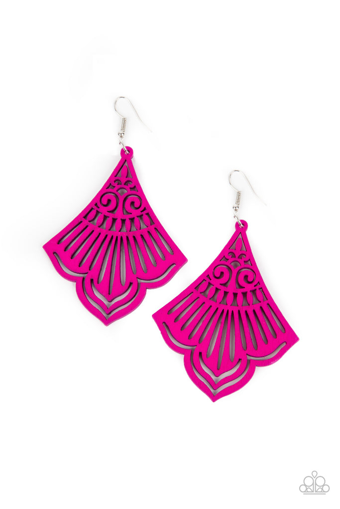 Eastern Escape - Pink Wood Earring-Paparazzi - The Sassy Sparkle