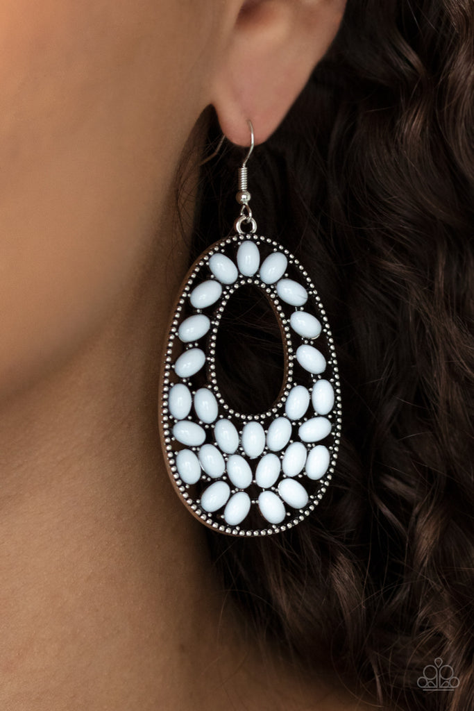 Beaded Shores - White Earring-Paparazzi