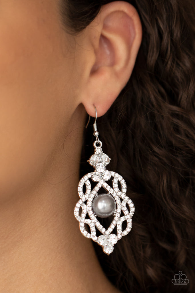 Rhinestone Renaissance - Silver Earring-Paparazzi