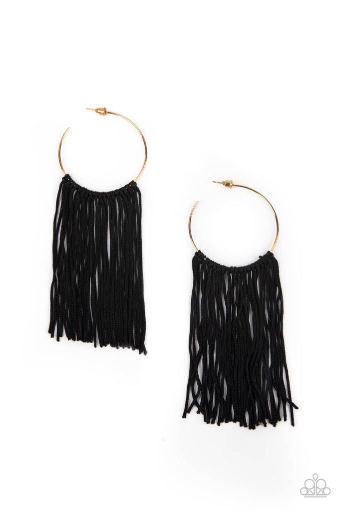 Flauntable Fringe - Gold Fringe Post Earring-Paparazzi