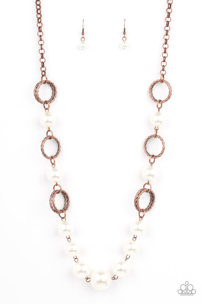 COUNTESS Me In - Vintage Copper Pearl Necklace-Paparazzi