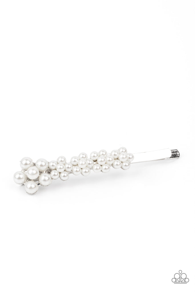A bubbly collection of pearls adorns the front of a classic silver bobby pin, creating dainty floral accents.  Sold as one individual decorative bobby pin.
