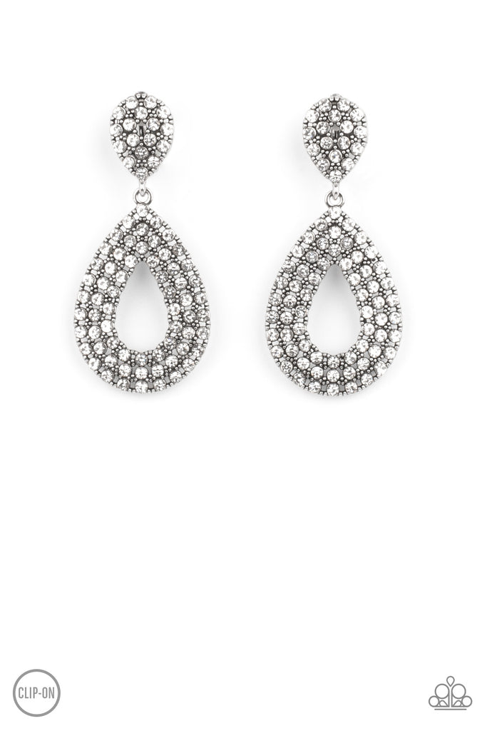 Pack In The Pizzazz - White Clip-On Earring-Paparazzi - The Sassy Sparkle
