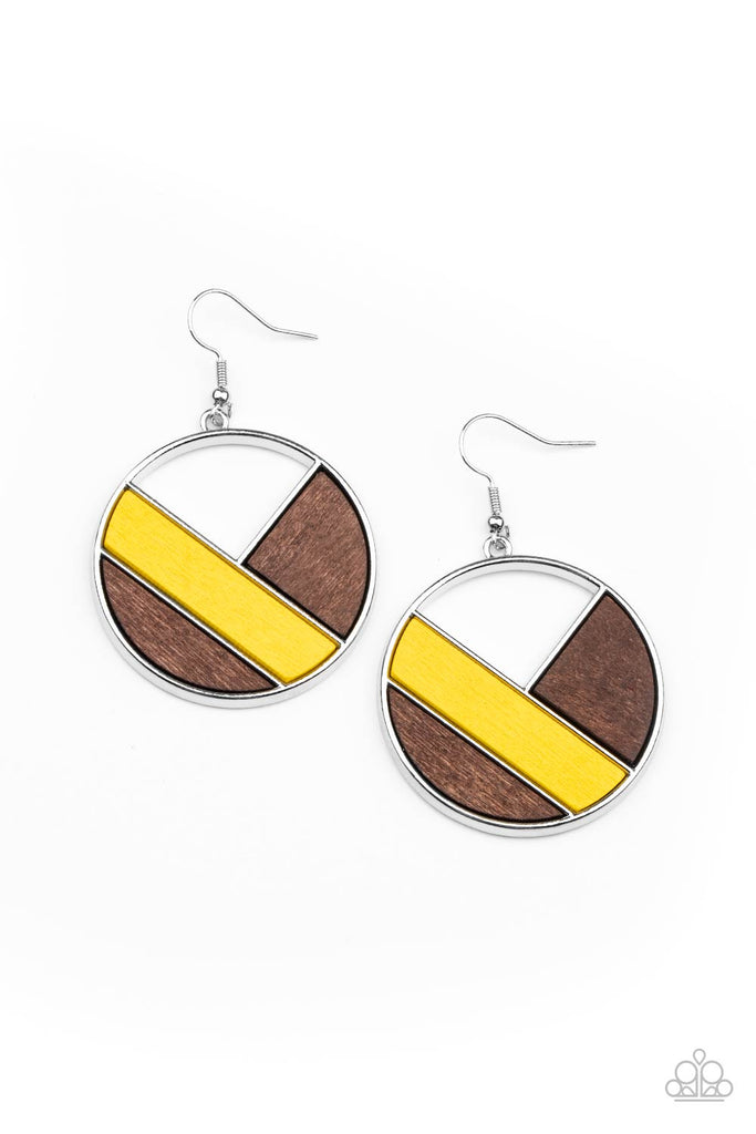 Don’t Be MODest - Yellow Wood Earring-Paparazzi - The Sassy Sparkle