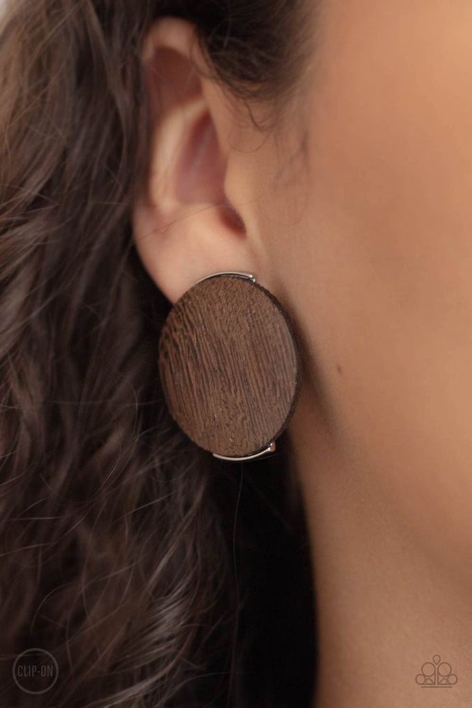 WOODWORK It - Brown CLIP ON Earring-Paparazzi - The Sassy Sparkle