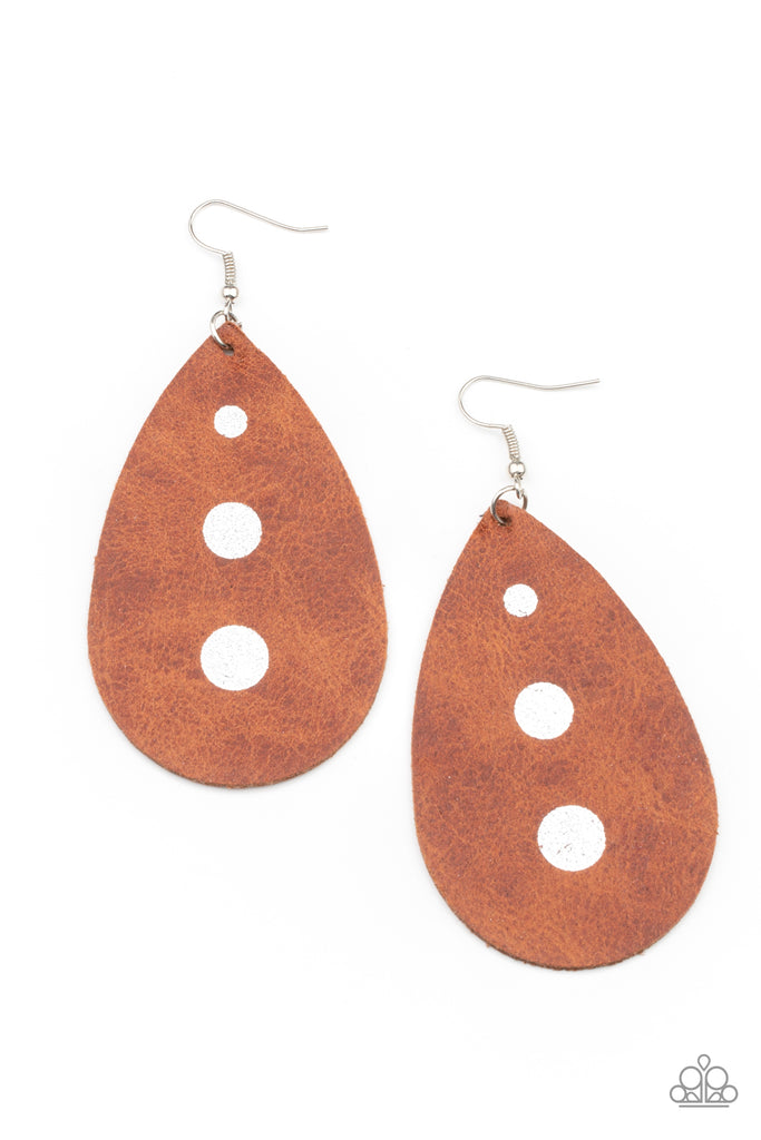 Rustic Torrent - Brown Leather Earring-Paparazzi