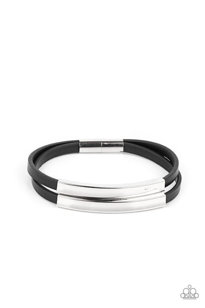 Dangerously Divine - Black Leather Magnetic Bracelet-Paparazzi