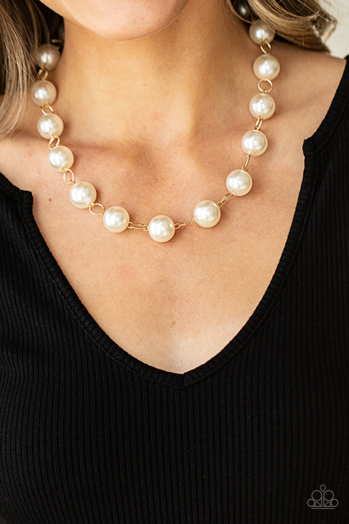 Ensconced in Elegance - Gold Necklace-Pearl-Paparazzi
