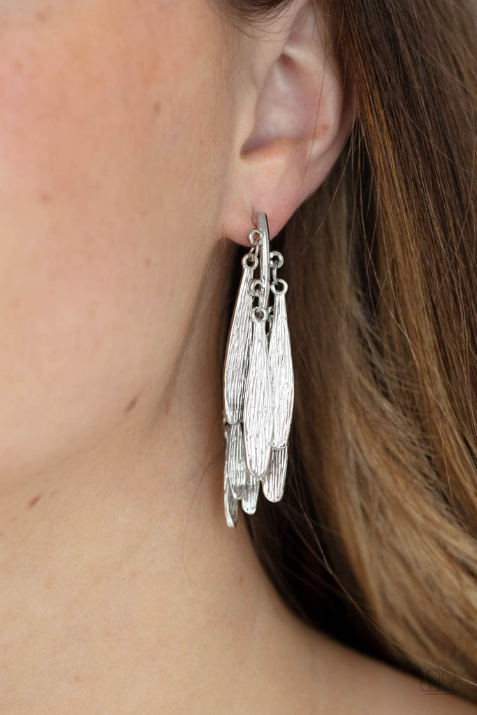 Pursuing The Plumes - Silver Earring-Paparazzi - The Sassy Sparkle