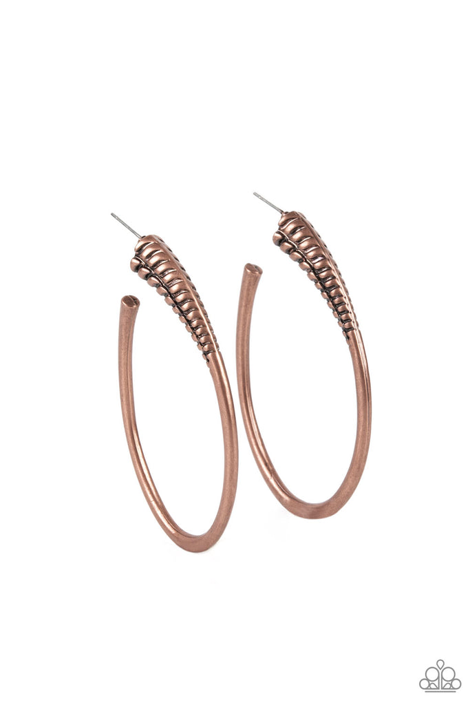Fully Loaded - Copper Hoop Earring-Paparazzi - The Sassy Sparkle