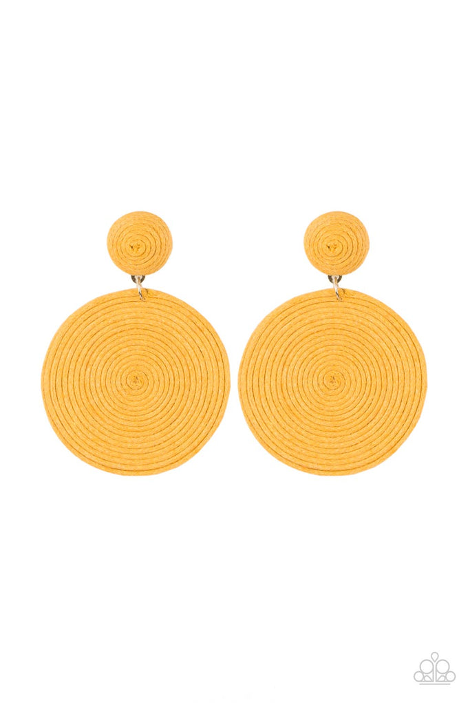 Circulate The Room - Yellow Post Earring-Paparazzi