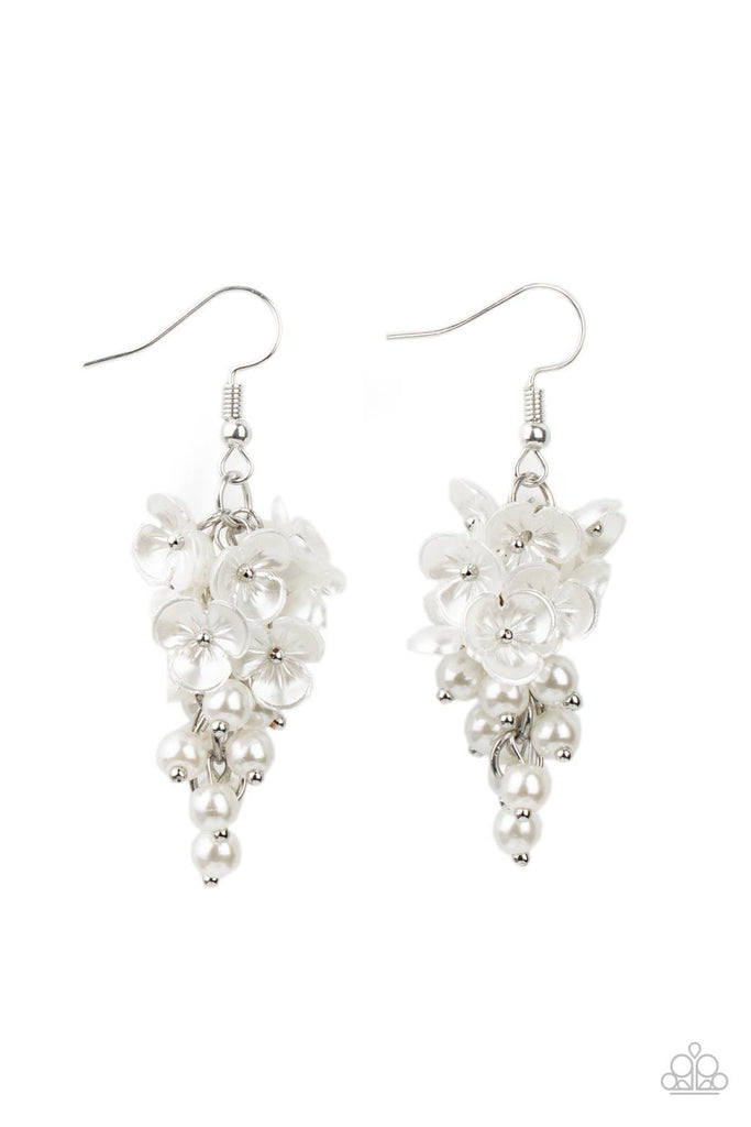 Bountiful Bouquets - White Earring-Paparazzi - The Sassy Sparkle