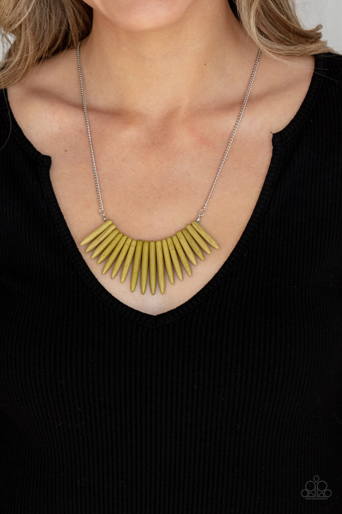 A daring fringe of Willow stone spikes, in gradually decreasing sizes, flares out below the collar for an exotic and edgy effect. Features an adjustable clasp closure.  Sold as one individual necklace. Includes one pair of matching earrings.  New Kit