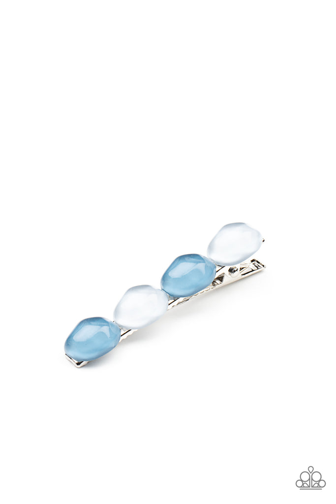 Featuring light-scattering refractions, asymmetrical French Blue and Cerulean glassy pebble-like beads adorn the front of a classic bobby pin.  Sold as one individual decorative bobby pin.  New Kit