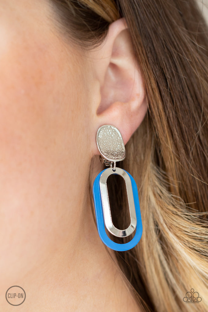 Melrose Mystery - Blue CLIP ON Earrings-Paparazzi - The Sassy Sparkle