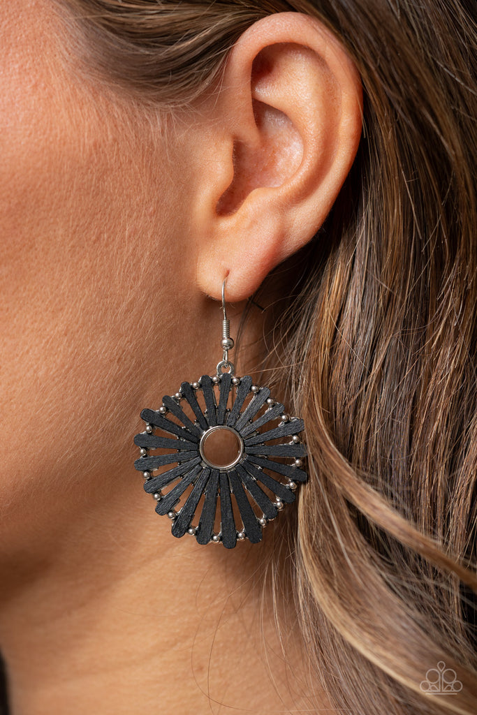 SPOKE Too Soon - Black Wood Earring-Paparazzi