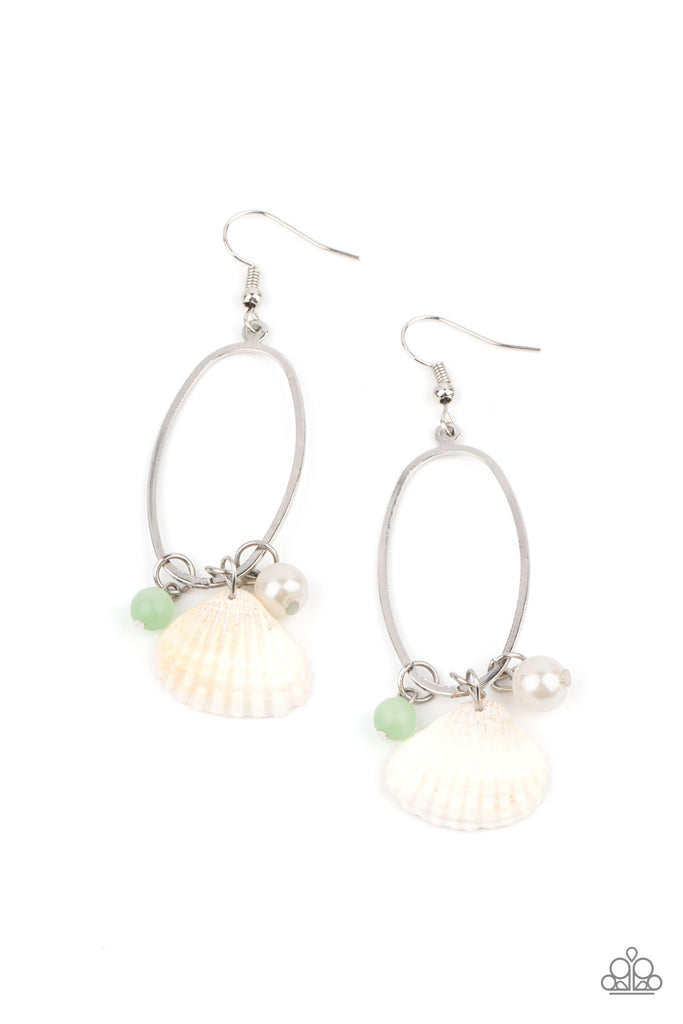 This Too SHELL Pass - Green Pearl Shell Earring-Paparazzi