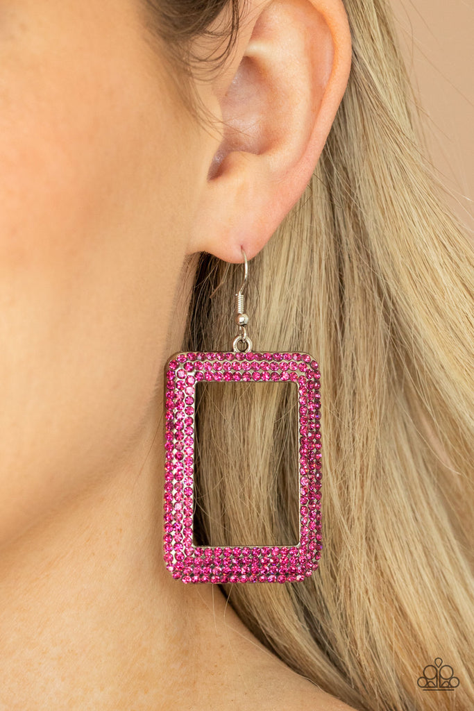 World FRAME-ous - Pink Earring-Paparazzi