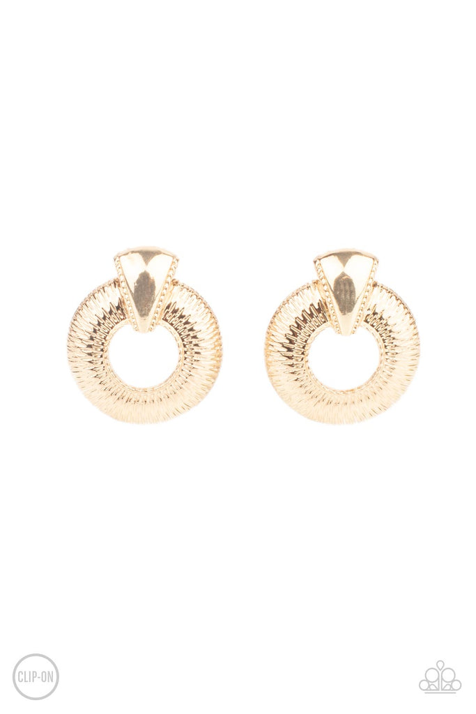 Industrial Innovator - Gold Paparazzi CLIP ON Earring - The Sassy Sparkle