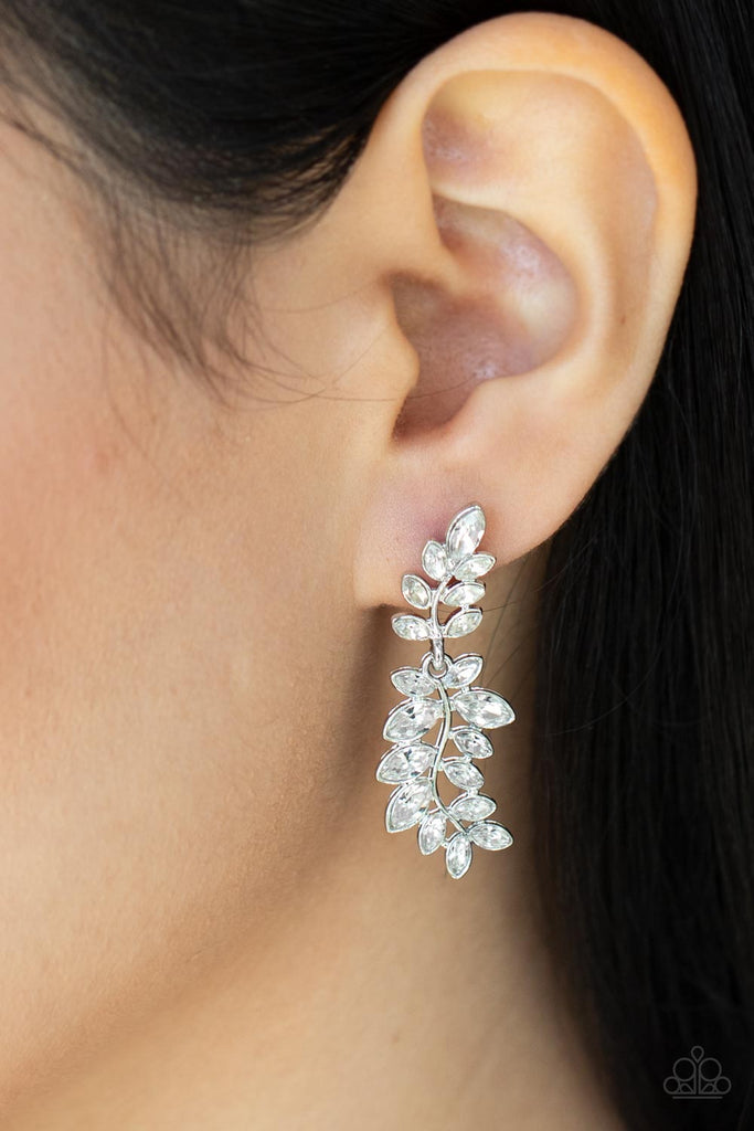 Frond Fairytale - White Post Earring-Paparazzi