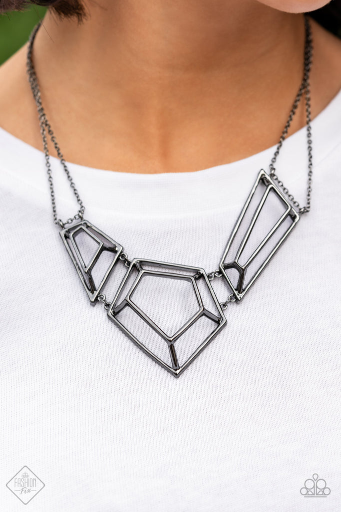 3-D Drama - Black Gunmetal Necklace-Paparazzi