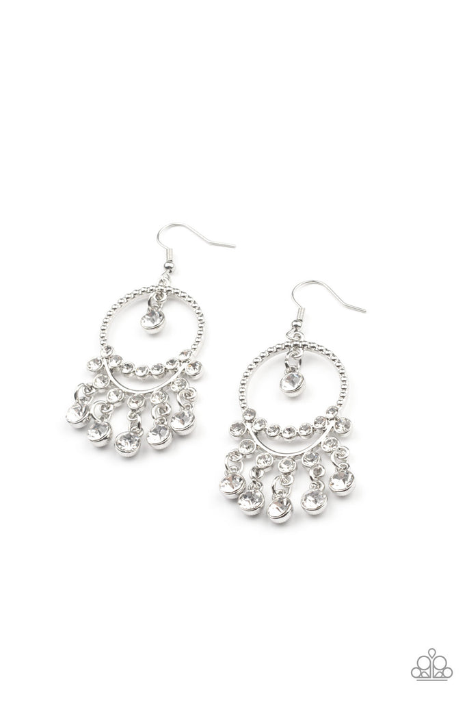 Cosmic Chandeliers - White Paparazzi Earring - The Sassy Sparkle