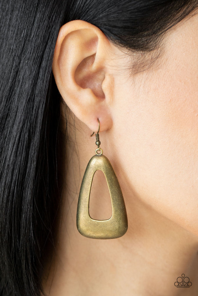 Irresistibly Industrial - Brass Earring-Paparazzi