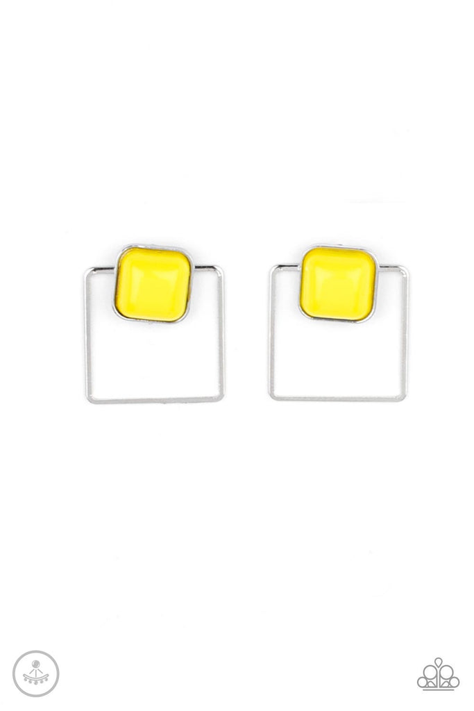 FLAIR and Square - Yellow Post Earring-Paparazzi - The Sassy Sparkle