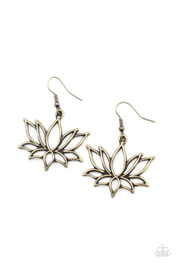 Lotus Ponds - Brass Earring-Paparazzi