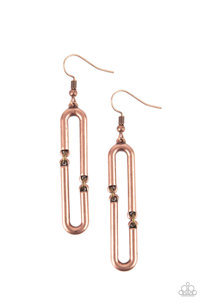 Linked and Synced - Vintage Copper Earring-Paparazzi