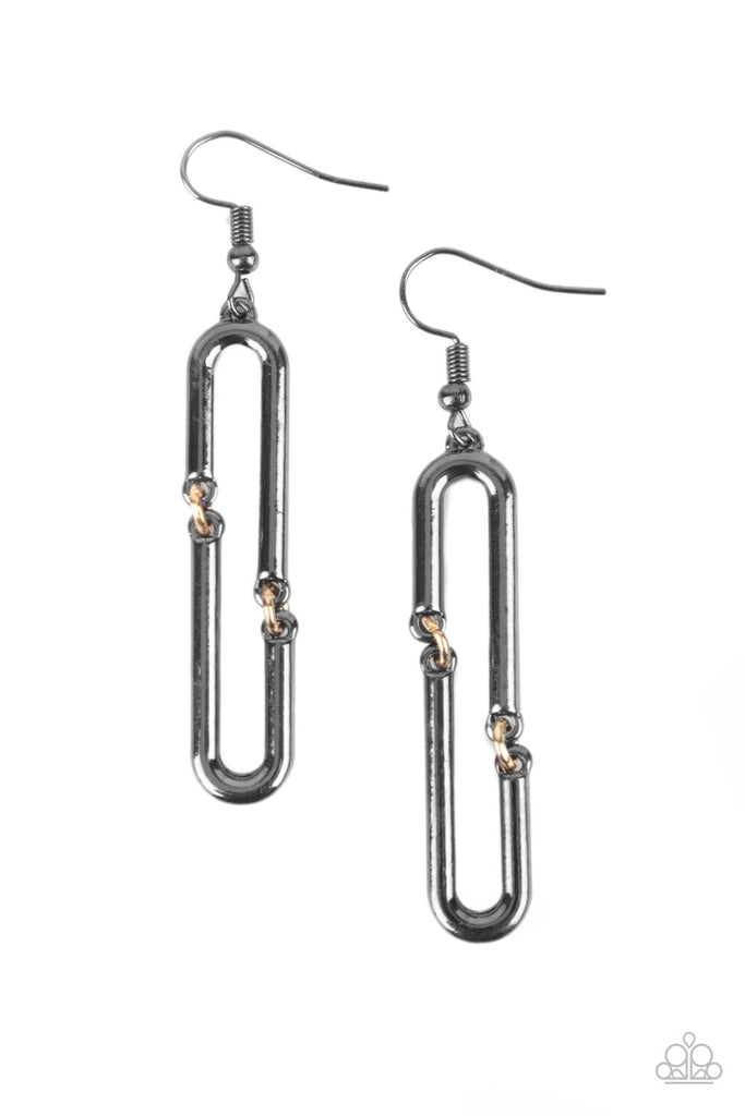 Linked and Synced - Black Gunmetal Earring-Paparazzi - The Sassy Sparkle