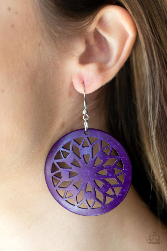 Ocean Canopy - Purple Wood Earring-Paparazzi